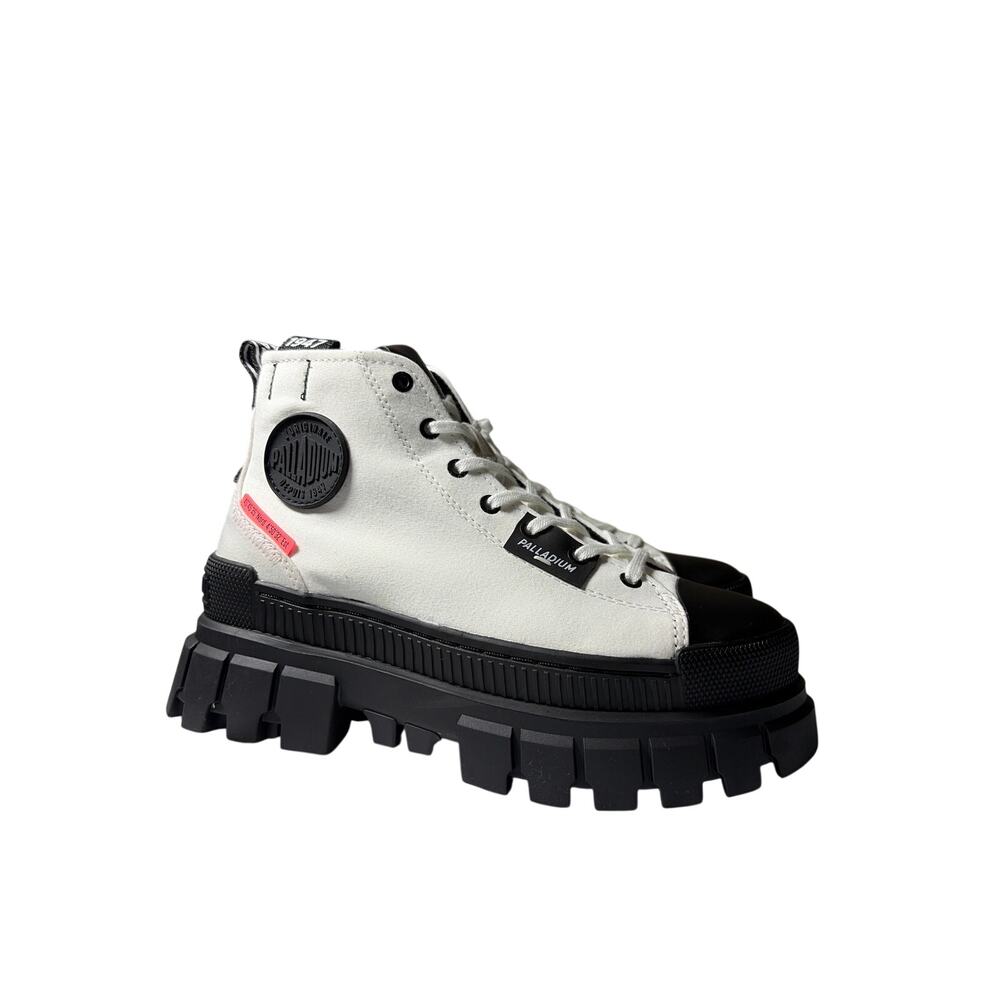 Palladium Women's Revolt Hi TX platform boots with chunky lug sole white/black